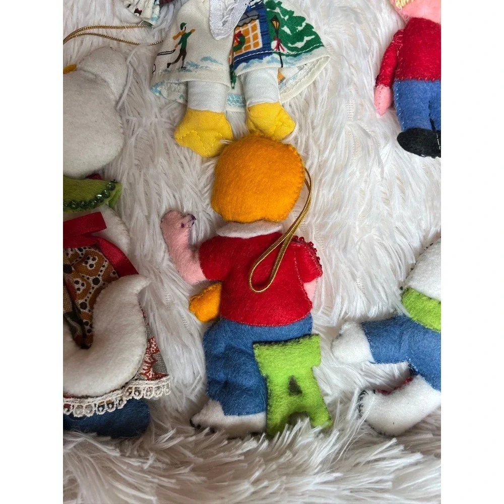 Handmade Felt Christmas Ornaments 5 Vintage Kitschy Nursery Rhymes Childrens